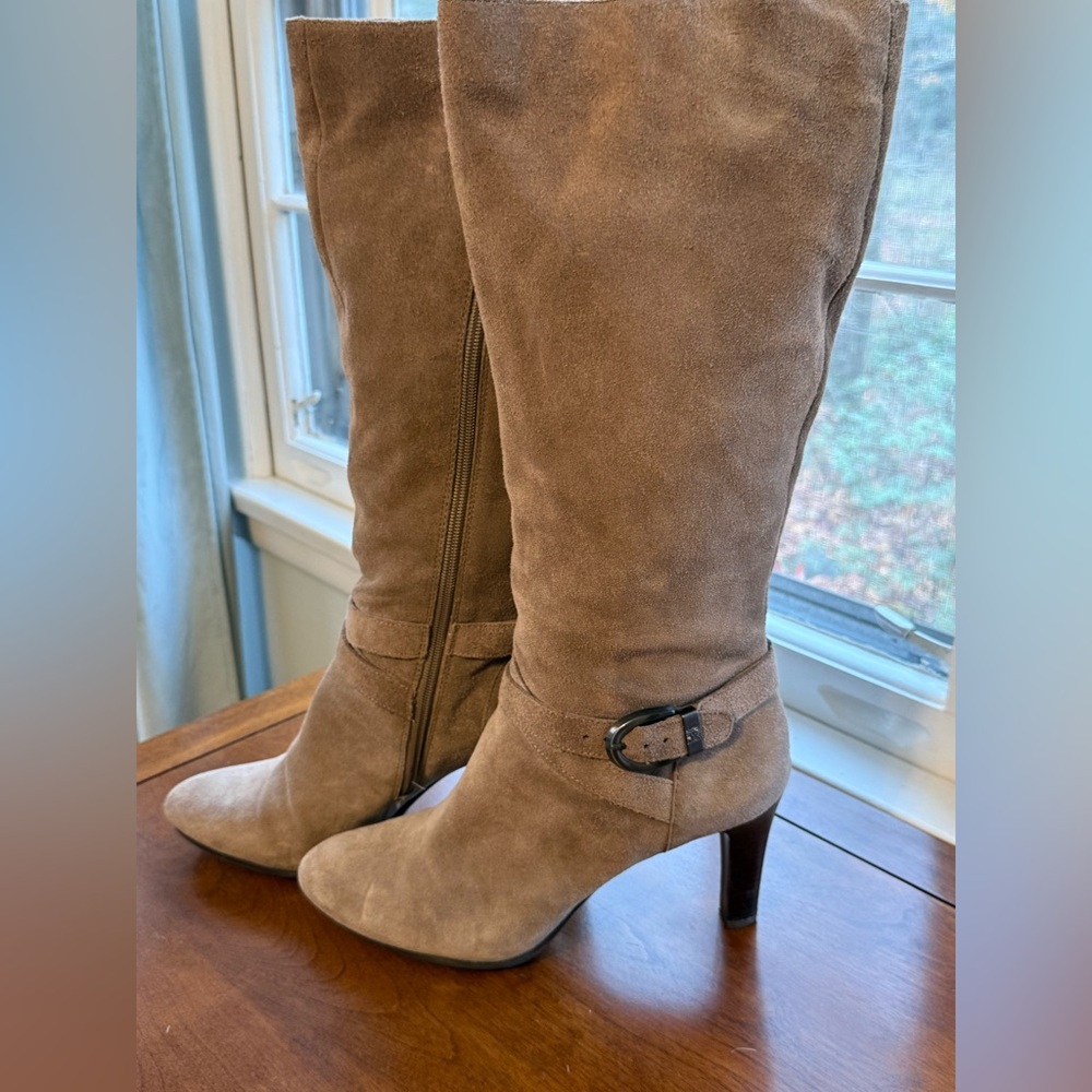 Anne Klein Akcadencia Taupe Suede Knee-High Boots